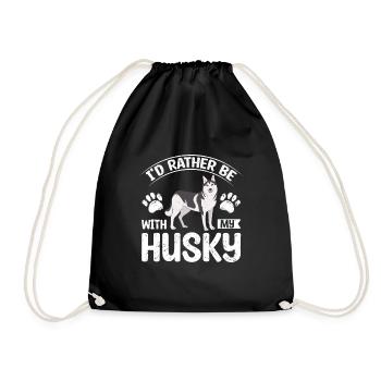 I'd rather be with my siberian husky - Drawstring Bag - black - Front