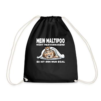 Maltipoo Hund Mit Kuscheltier Schlafen Schlummern - Turnbeutel - Schwarz - Vorne