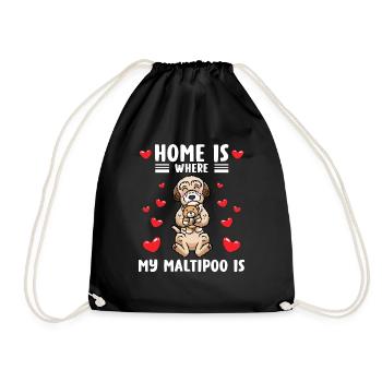 Maltipoo dog with cuddly toy - Drawstring Bag - black - Front