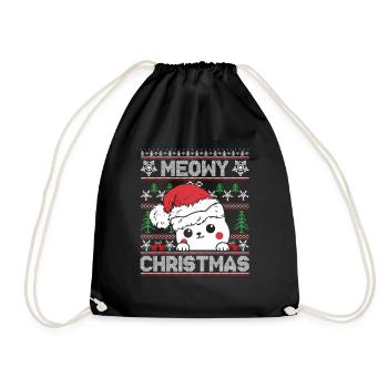 Ugly Christmas Design MEOWY CHRISTMAS - GESCHENK - Turnbeutel - Schwarz - Vorne