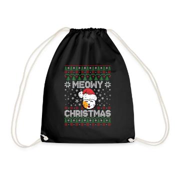 Ugly Christmas Design MEOWY CHRISTMAS - Katze - Turnbeutel - Schwarz - Vorne