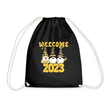 Frohes Neues Jahr 2023 Hallo 2023 Neujahr Gnome Kind - Turnbeutel - Schwarz - Vorne