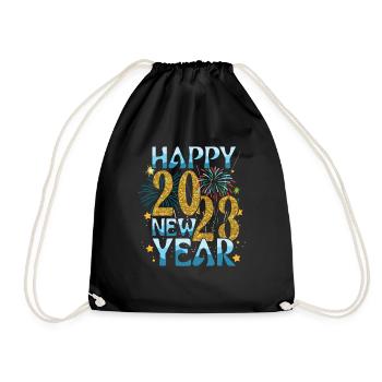 Family New Year Celebrate 2023 Hello 2023 New Year - Drawstring Bag - black - Front