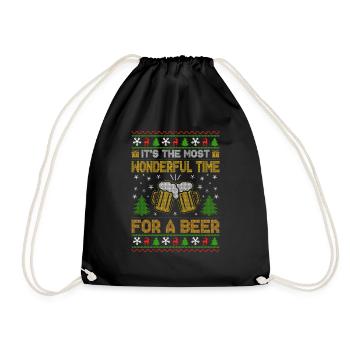 Die schönste Zeit für ein Bier Retro Hässliche Weihnachten - Turnbeutel - Schwarz - Vorne