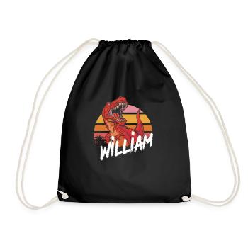 WILLIAM - Beautiful boy name with T-REX Dino - Drawstring Bag - black - Front