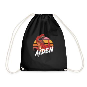 AIDEN - Beau prénom de garçon avec T-REX Dino - Sac de sport léger - noir - Devant