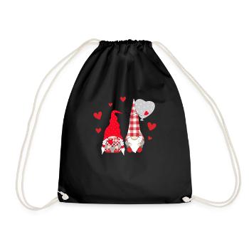 Rosa Gnome Liebe Plaid Herz Luftballons Valentinst - Turnbeutel - Schwarz - Vorne