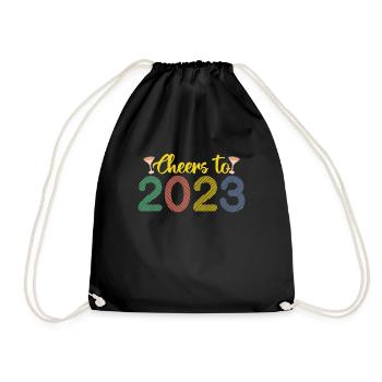 Wine Cheers To 2023 New Year Hello 2023 New Year - Drawstring Bag - black - Front