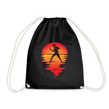 Fencing épée fencing retro sunset fencer - Drawstring Bag - black - Front