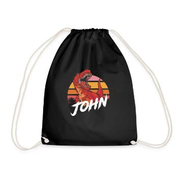JOHN - Schöner Jungen Name mit T-REX Dino - Turnbeutel - Schwarz - Vorne