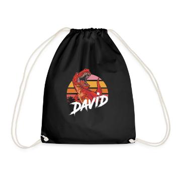 DAVID - Beautiful boy name with T-REX Dino - Drawstring Bag - black - Front