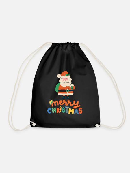 Merry Christmas Funny Christmas Shirt - Drawstring Bag - black