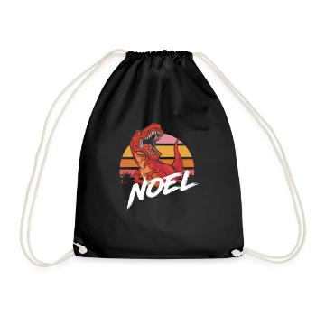 NOEL - Schöner Jungen Name mit T-REX Dino - Turnbeutel - Schwarz - Vorne