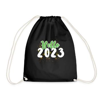 Hello 2023 Happy New Year 2023 New Year - Drawstring Bag - black - Front