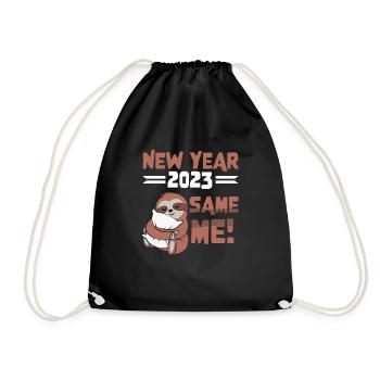 New Year 2023 Same Me! Lazy Sloth - Drawstring Bag - black - Front