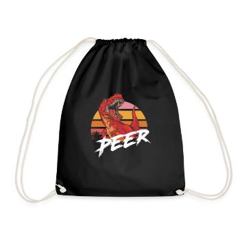 PEER - Schöner Jungen Name mit T-REX Dino - Turnbeutel - Schwarz - Vorne