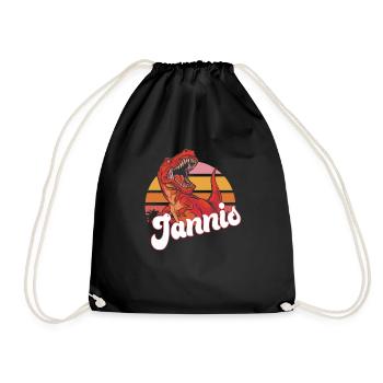 JANNIS - Beautiful boy name with T-REX Dino - Drawstring Bag - black - Front