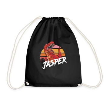 JASPER - Schöner Jungen Name mit T-REX Dino - Turnbeutel - Schwarz - Vorne
