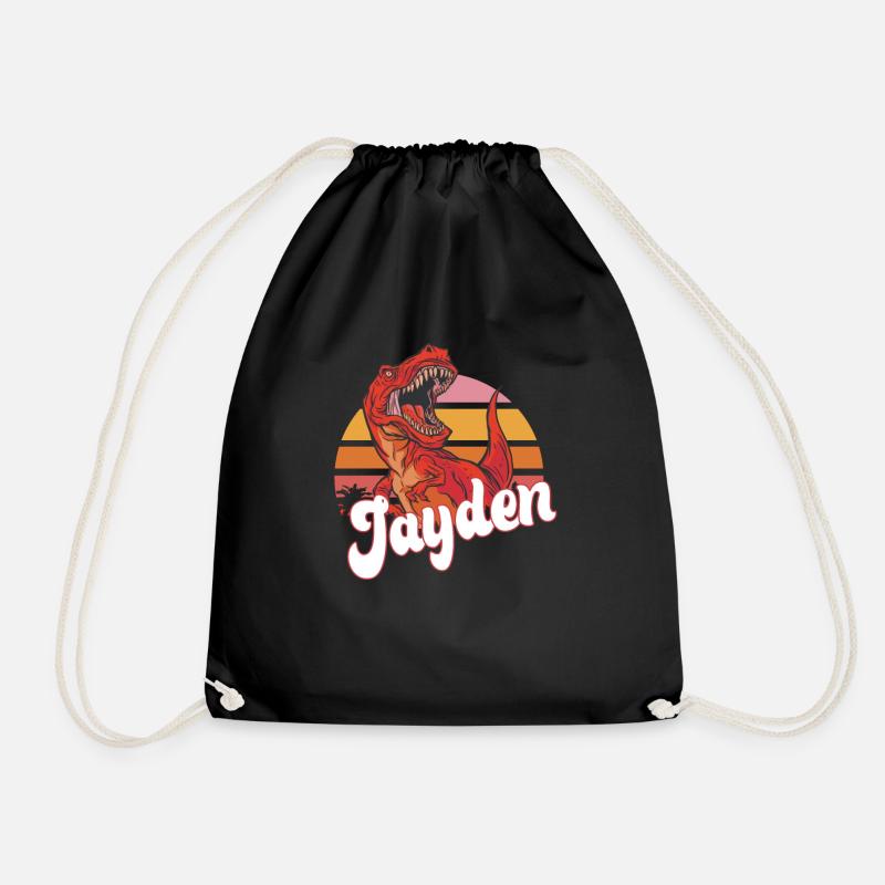 JAYDEN - Beautiful boy name with T-REX Dino - Drawstring Bag - black