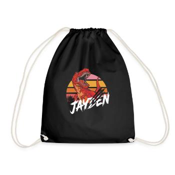 JAYDEN - Beautiful boy name with T-REX Dino - Drawstring Bag - black - Front