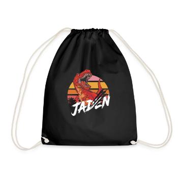 JADEN - Beautiful boy name with T-REX Dino - Drawstring Bag - black - Front