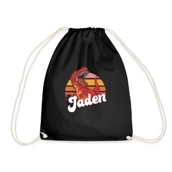 JADEN - Beautiful boy name with T-REX Dino - Drawstring Bag - black - Front