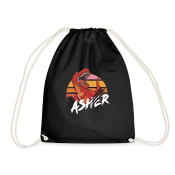 ASHER - Beautiful Boy Name with T-REX Dino - Drawstring Bag - black - Front
