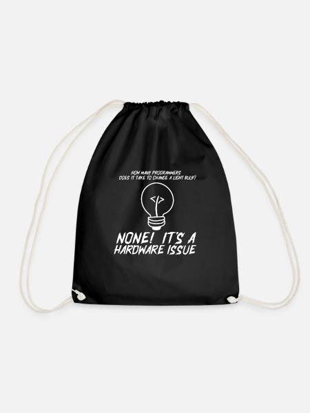 Funny Programmers Light Bulb Hardware Statement - Drawstring Bag - black