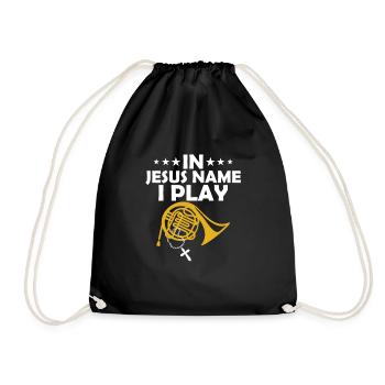 In Jesus Name I Play Horn Player Hornist - Turnbeutel - Schwarz - Vorne