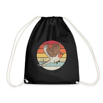 Rotkehlchen Vogelfreund Vogelfan Retro Natur Liebh - Turnbeutel - Schwarz - Vorne
