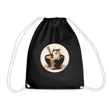 Cat Cat Ramen Noodles Sweet Kitten Noodle Soup - Drawstring Bag - black - Front