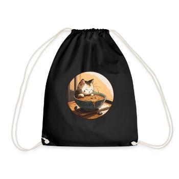 Cat Cat Ramen Noodles Sweet Kitten Noodle Soup - Drawstring Bag - black - Front