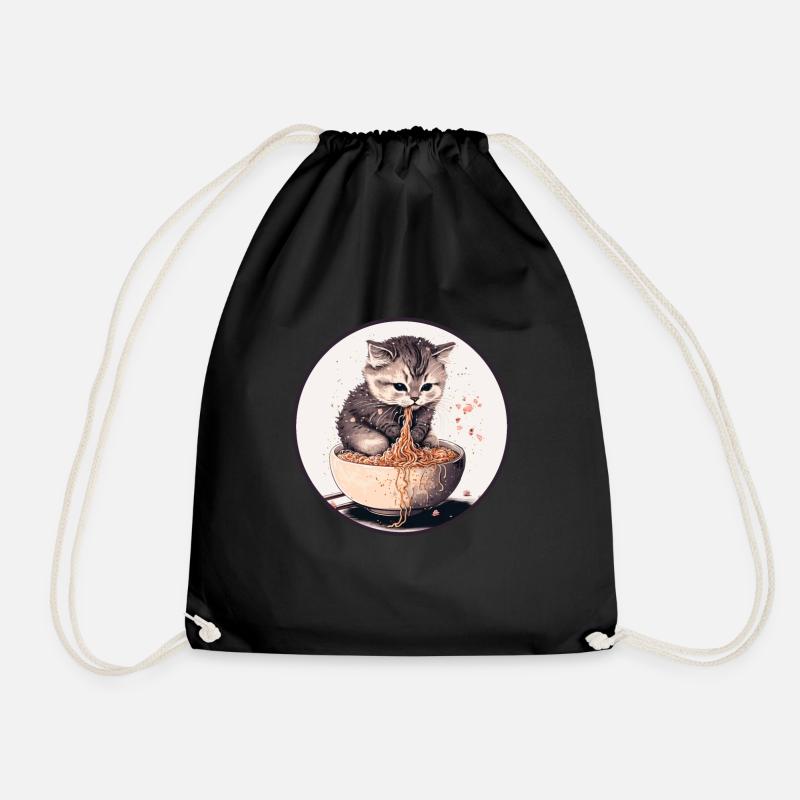 Katze Cat Ramen Nudeln Süßes Kätzchen Nudelsuppe - Turnbeutel - Schwarz