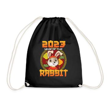 Cute Rabbit Welcome 2023 New Year Chinese New Year - Drawstring Bag - black - Front