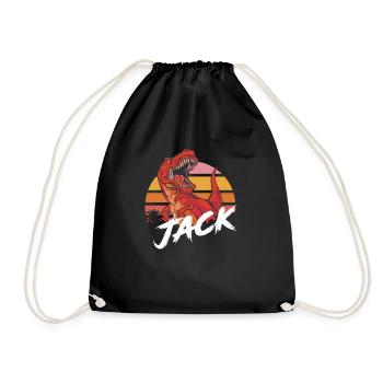 JACK - Schöner Jungen Name mit T-REX Dino - Turnbeutel - Schwarz - Vorne