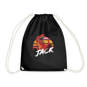 JACK - Schöner Jungen Name mit T-REX Dino - Turnbeutel - Schwarz - Vorne
