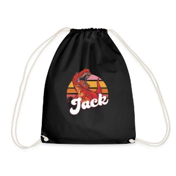 JACK - Schöner Jungen Name mit T-REX Dino - Turnbeutel - Schwarz - Vorne