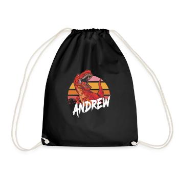 EZRA - Beautiful boy name with T-REX Dino - Drawstring Bag - black - Front