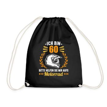Ich bin 60 bitte helfen auf Motorrad 60 Geburtstag - Turnbeutel - Schwarz - Vorne