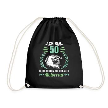 Ich bin 50 bitte helfen auf Motorrad 50 Geburtstag - Turnbeutel - Schwarz - Vorne
