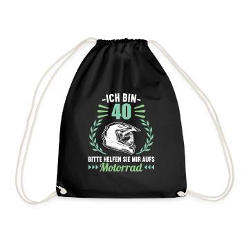 Ich bin 40 bitte helfen auf Motorrad 40 Geburtstag - Turnbeutel - Schwarz - Vorne