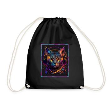 Cat Polygon Headset Headphones Gamer Geometric - Drawstring Bag - black - Front