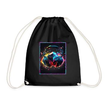 Polygon Headset Headphones Gamer Geometric - Drawstring Bag - black - Front