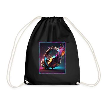 Polygon Headset Headphones Gamer Geometric - Drawstring Bag - black - Front