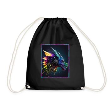 Dragon Polygon Headset Headphones Geometric - Drawstring Bag - black - Front