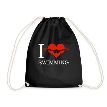 Schimmer Schwimmen I Love Swimming - Turnbeutel - Schwarz - Vorne
