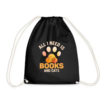 All I Need Is Books And Cats Book Lover Reading - Drawstring Bag - black - Front