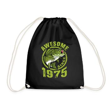 Awesome since 1975. Angel, Angler's Birthday - Drawstring Bag - black - Front