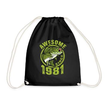 Awesome since 1981. Angel, Angler Geburtstag - Turnbeutel - Schwarz - Vorne