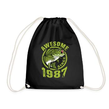 Awesome since 1987. Angel, Angler Geburtstag - Turnbeutel - Schwarz - Vorne